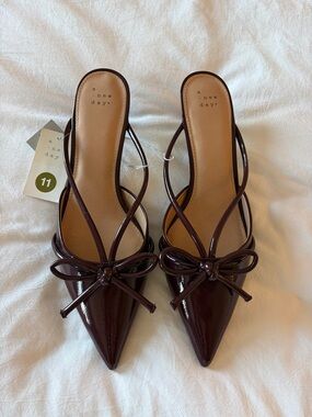 Target Patent Burgundy Pointed-Toe Bow Slingback Heels